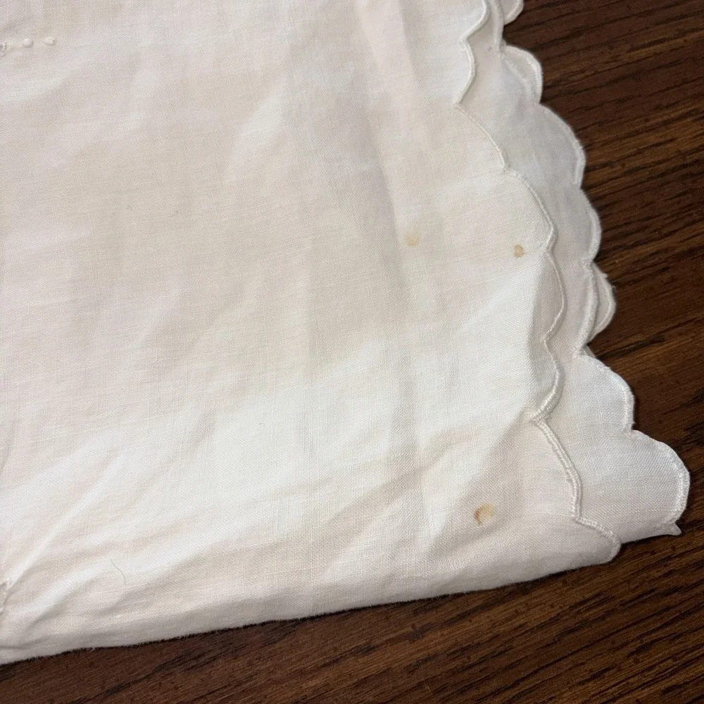 Vintage Madeira Cutwork Linen Tablecloth Floral Urn Scalloped Edge